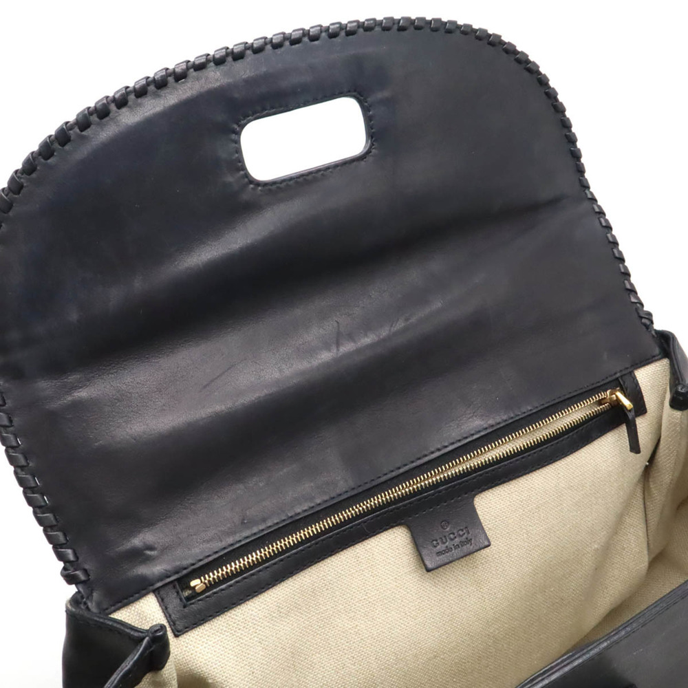 GUCCI New Bamboo Handbag Shoulder Bag Studs Tassel Leather Black 263959 - Picture 7 of 10